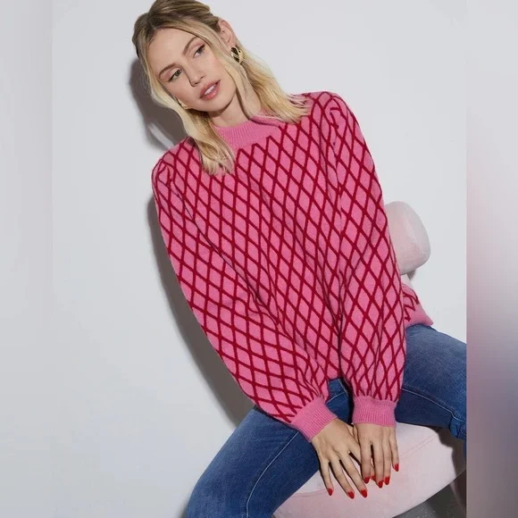 Vici Pink & Red Sweater Size M - Picture 1 of 5